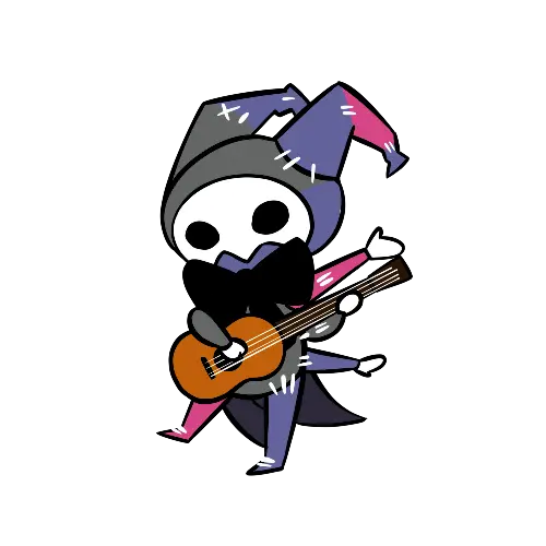 Poppet clutching a guitar